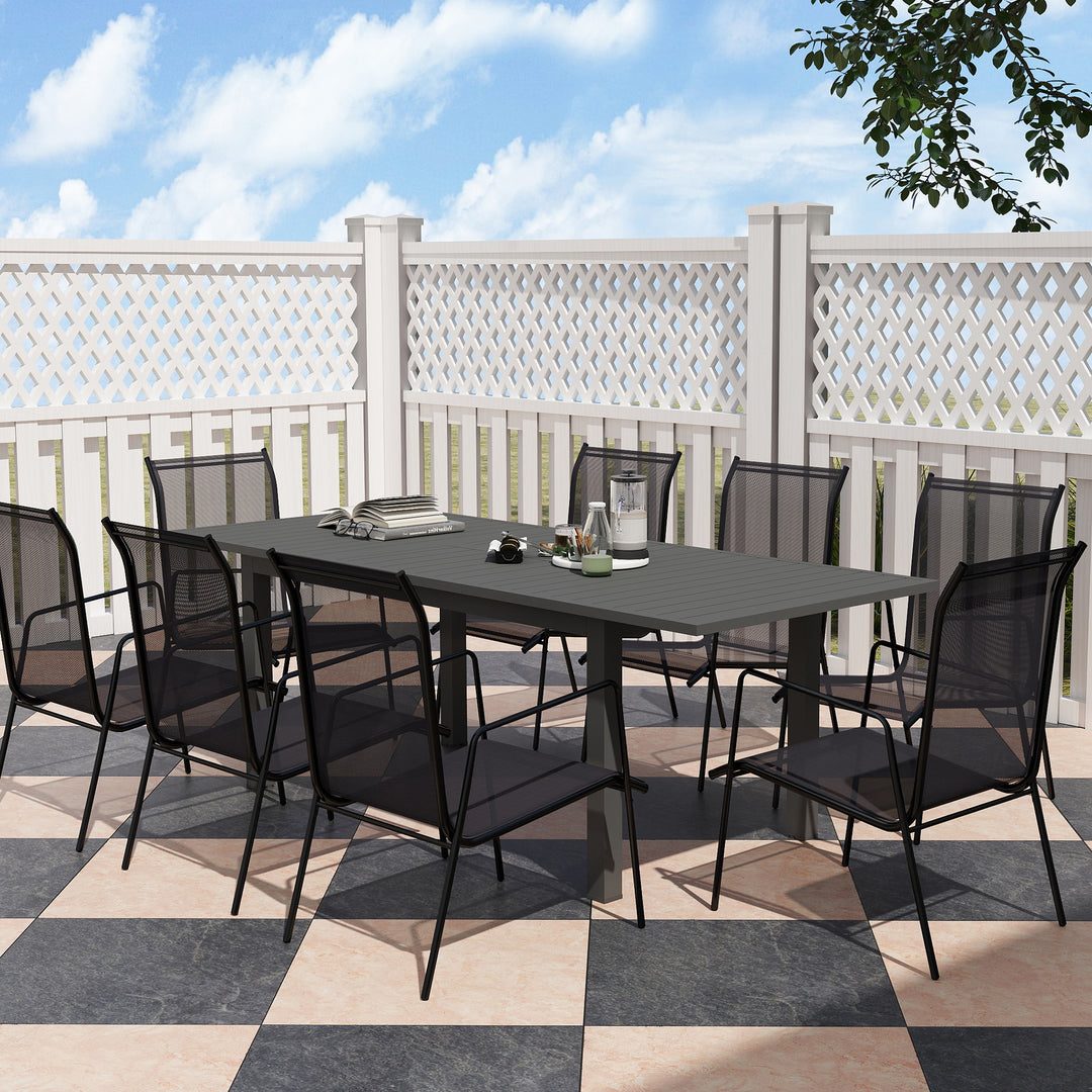 Aluminium Extending Garden Table with Slatted Top for 6-8 Person, 160/220 x 90 x 73 cm, Grey