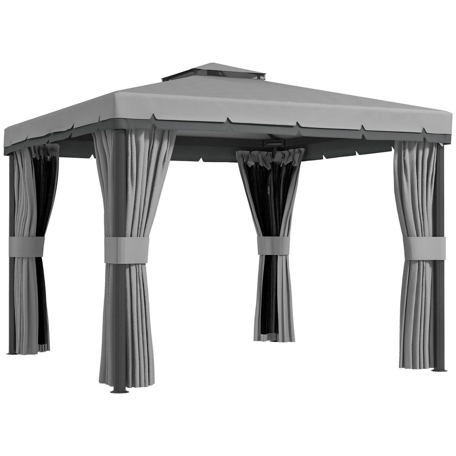 3 x 3(m) Patio Gazebo Canopy Garden Pavilion Tent Shelter Marquee with 2 Tier Roof, Netting and Curtains, Light Grey