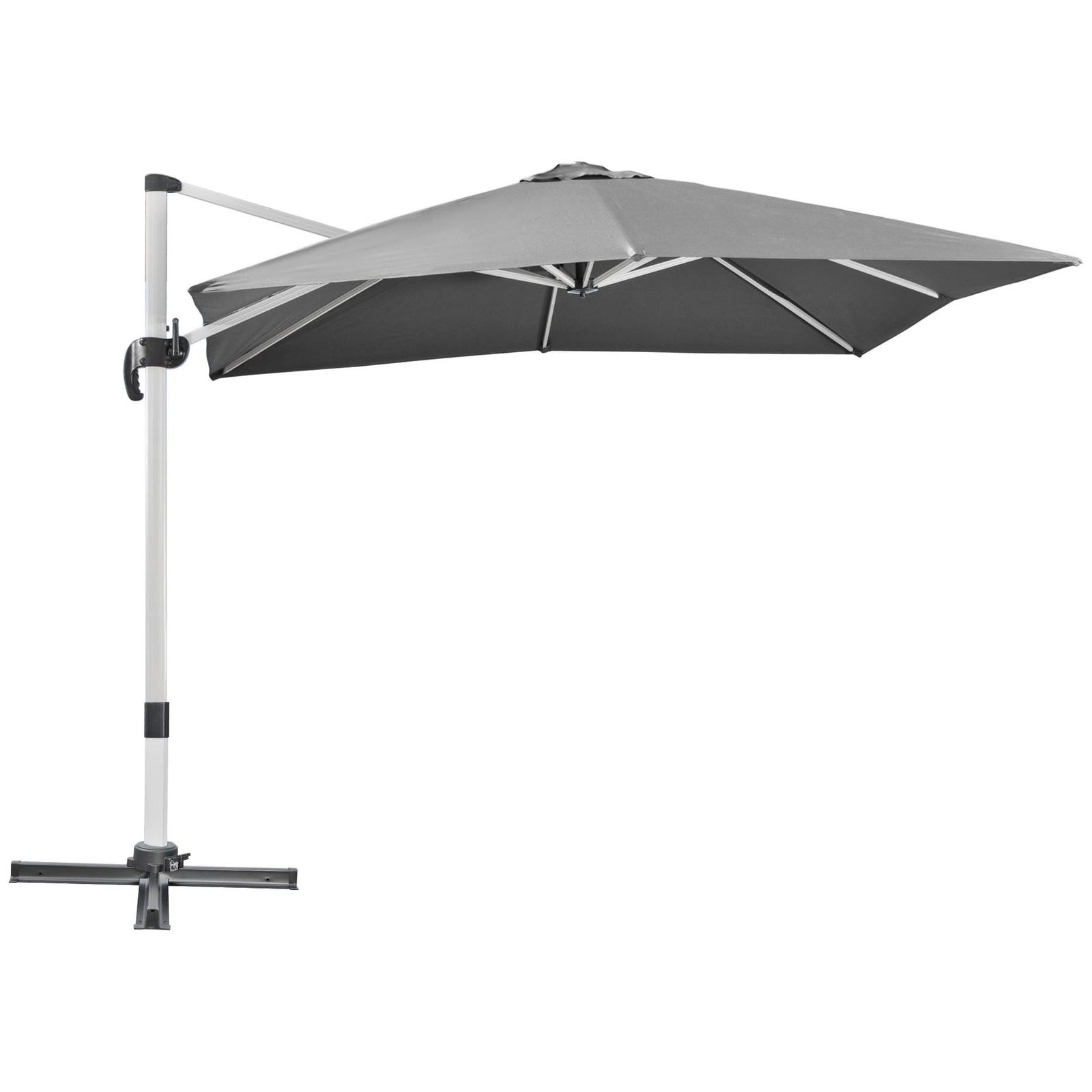 3 x 3(m) Cantilever Roma Parasol, Square Garden Umbrella with Cross Base, Crank Handle, Tilt, 360° Rotation and Aluminium Frame, Grey