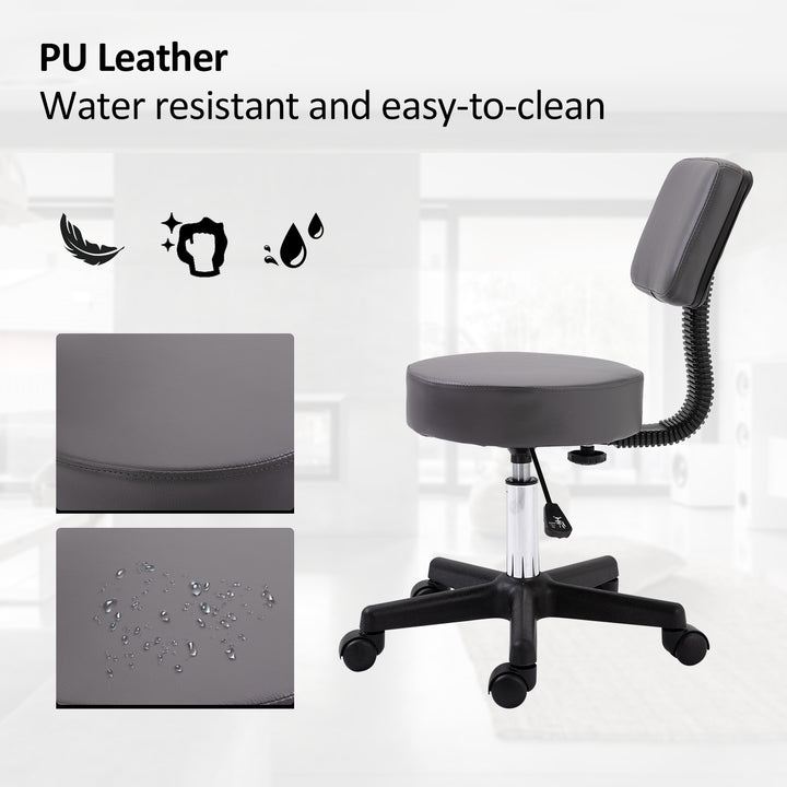 Beautician's Swivel Salon Chair w/ Padded Seat Back 5 Wheels Adjustable Height Salon Hairdressers Tattoo Spa Rolling Cushion Professional 35cm Grey