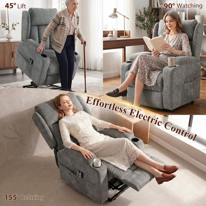 Power Lift Recliner Chair with Vibration Massage and Heat, Chenille Ri