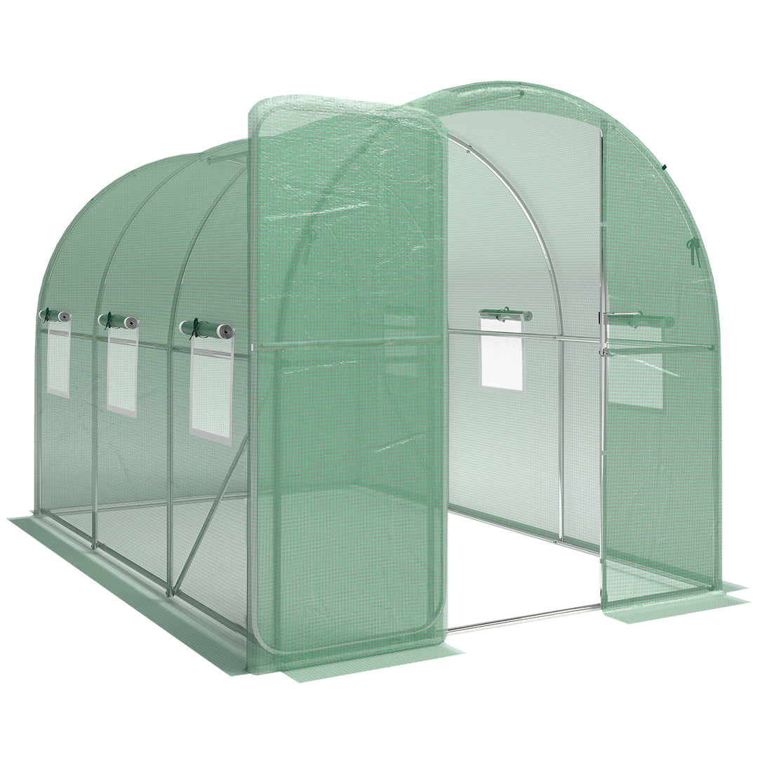 2 x 3 m Walk-in Polytunnel Greenhouse with Hinged Door and 6 Roll Up M