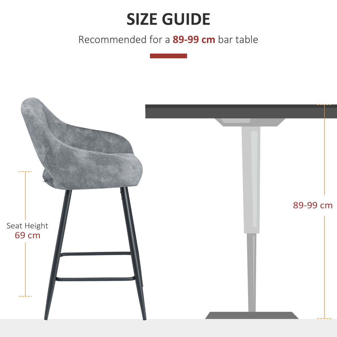 Bar Stools Set of 2, Velvet-Touch Fabric Counter Height Bar Chairs, Kitchen Stools with Steel Legs for Dining Area, Kitchen Island Barstools, Grey