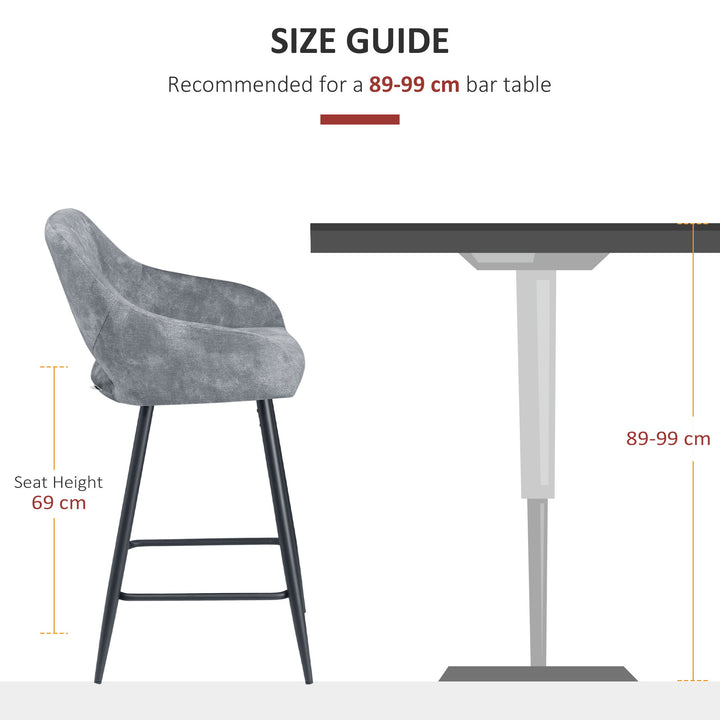 Bar Stools Set of 2, Velvet-Touch Fabric Counter Height Bar Chairs, Kitchen Stools with Steel Legs for Dining Area, Kitchen Island Barstools, Grey