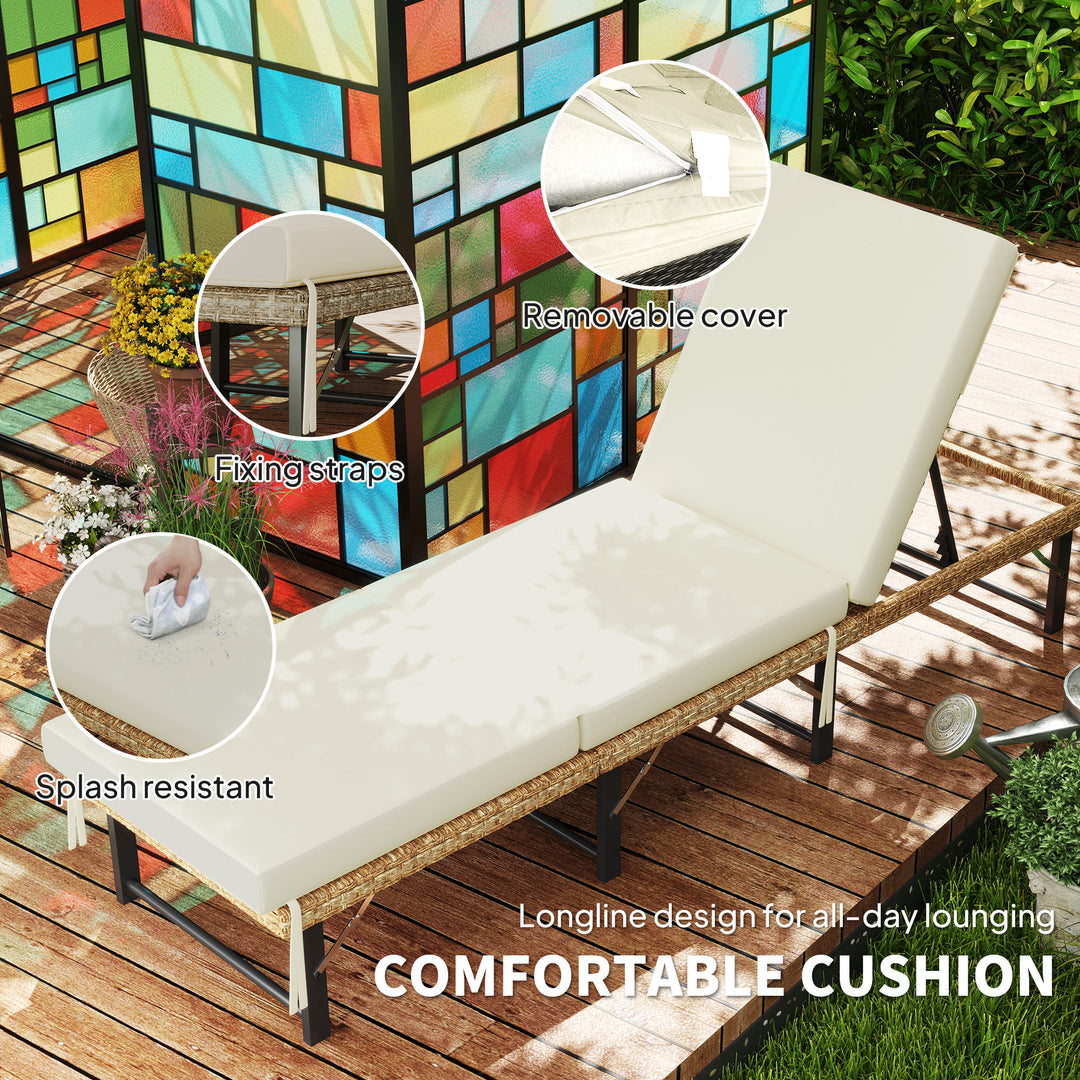Single Folding Rattan Sun Lounger, with Cushion - Grey
