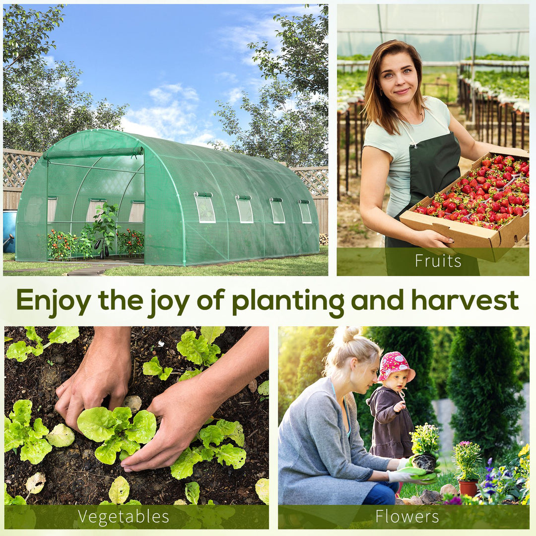 Walk-in Polytunnel Greenhouse, Outdoor Garden Tunnel Greenhouse Tent with Zipped Roll-Up Door and 8 Mesh Windows, 6 x 3M