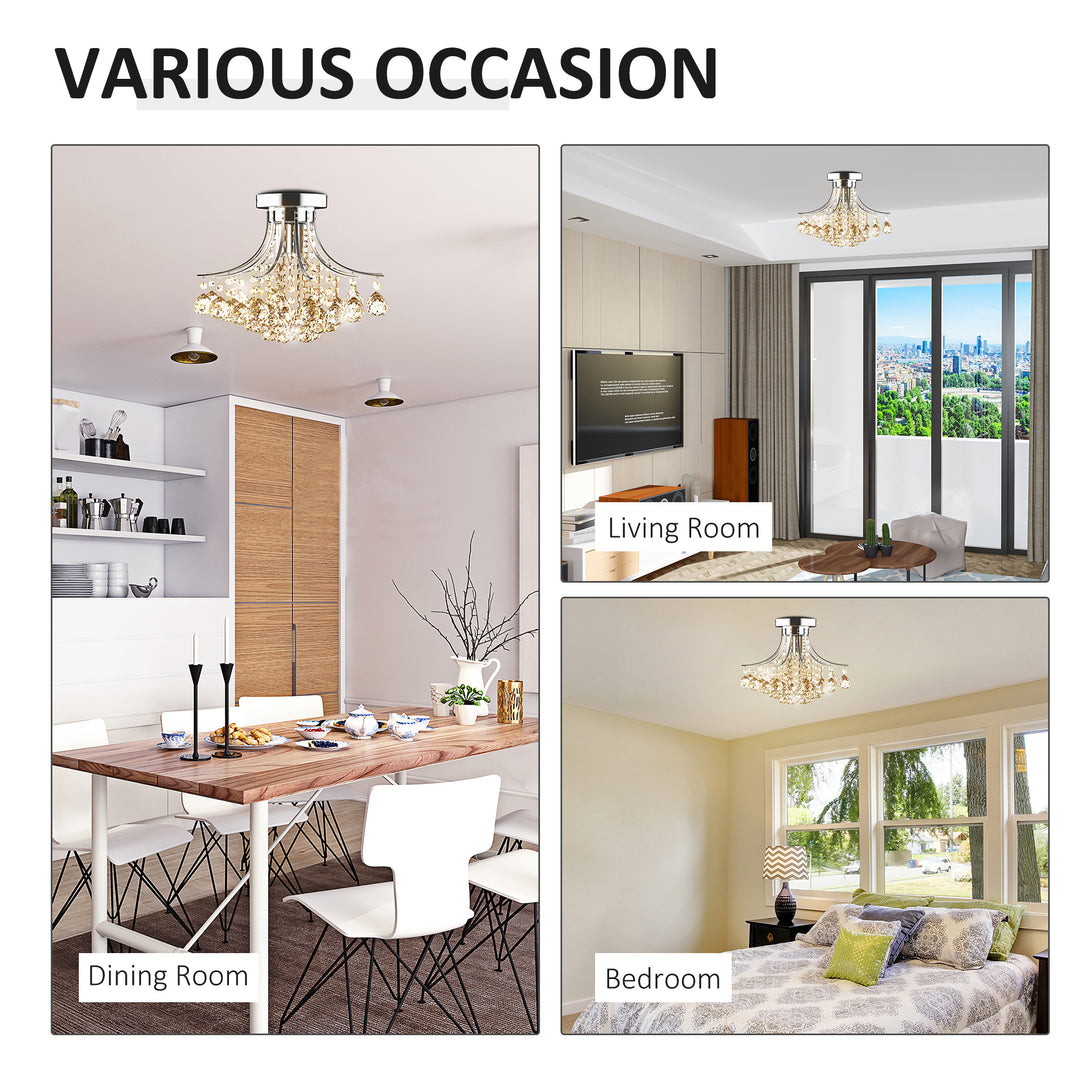 Crystal Chandeliers, K9 Droplets Ceiling Light with 3 E14 Bulb Base, Pendant Lights for Living Room, Bedroom, Dining Room, Hallway, Kitchen