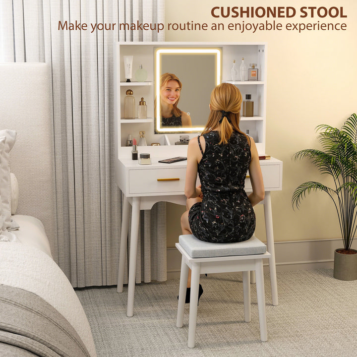 Elegant Dressing Table, with LED Mirror - White