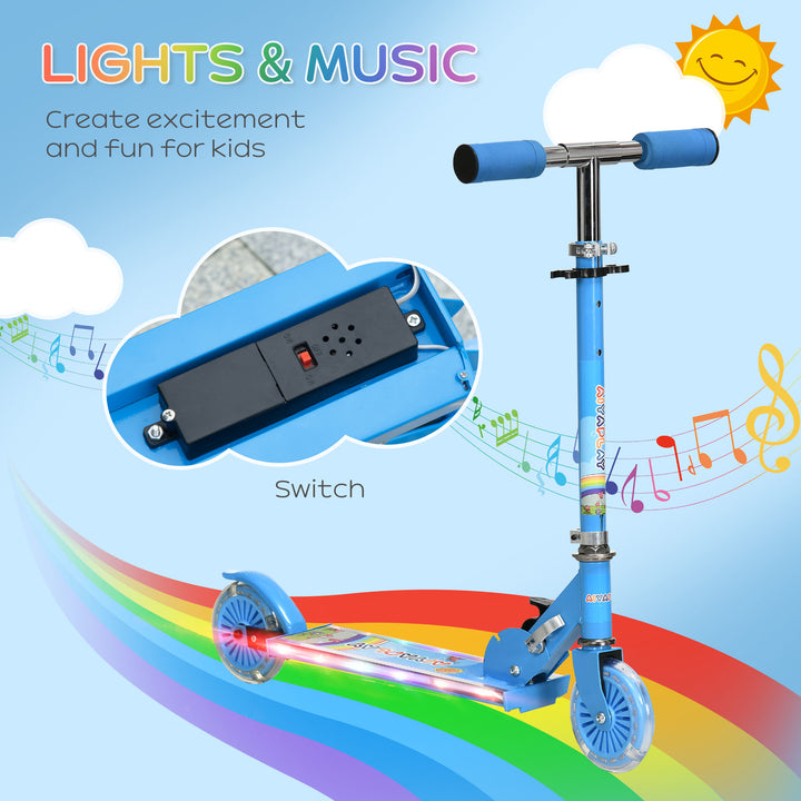 HOMCOM Kids Scooter with Lighting and Music Features, Adjustable Height, Foldable Design for Easy Storage, for 3-7 Years, Blue | Aosom UK