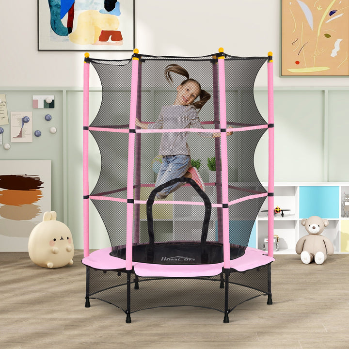 4.6FT/55" Kids Trampoline with Safety Enclosure, Outdoor Indoor Use, for Ages 3-10 Years