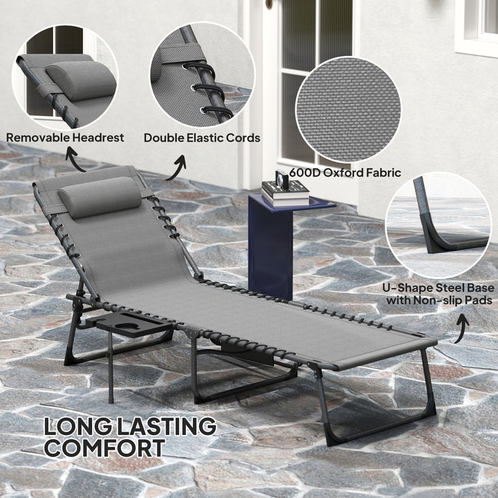 Five-Position Reclining Sun Lounger - Grey
