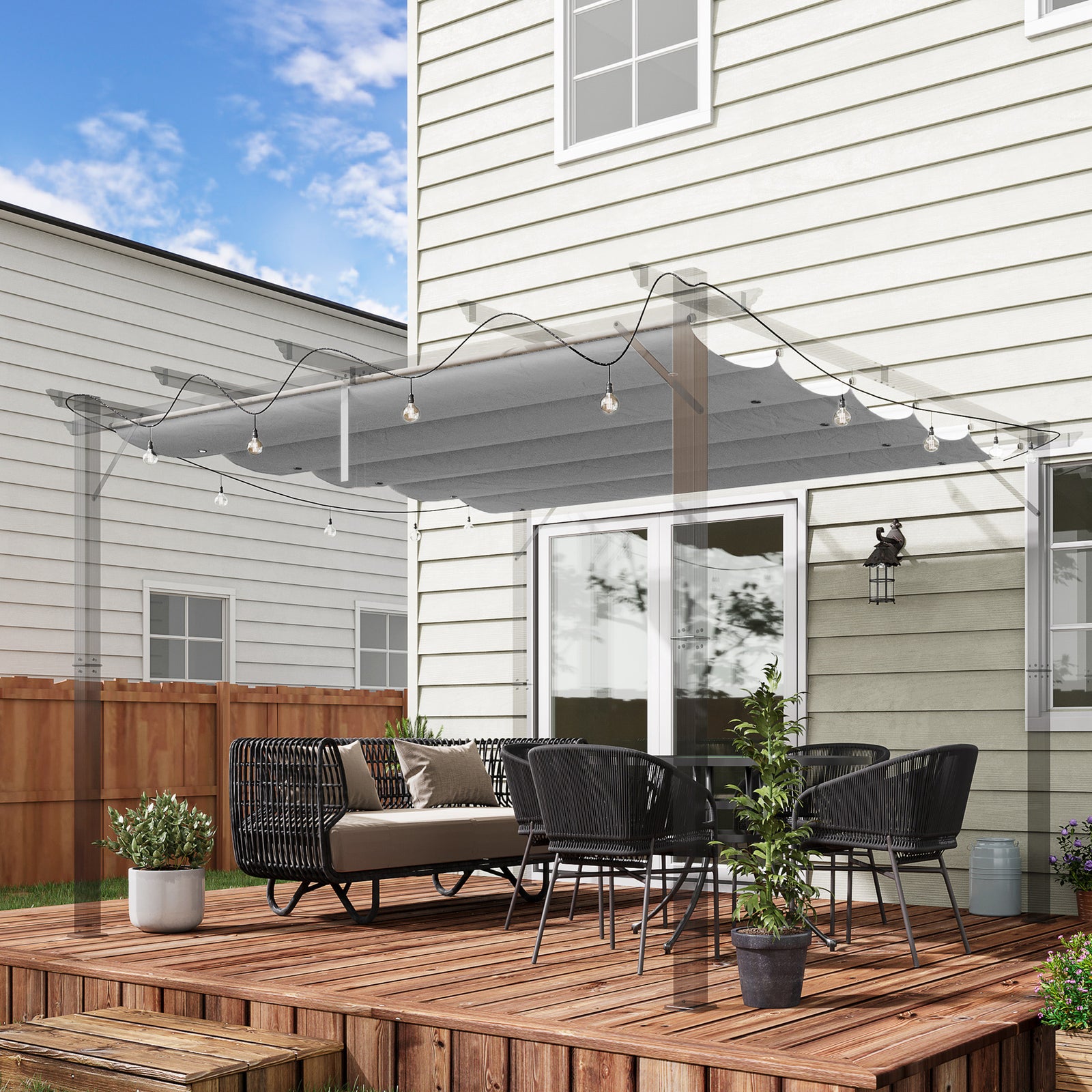 Retractable Pergola Shade Cover, Replacement Canopy Fabric for 3 x 3 (m) Pergola, Gazebo Retractable Roof, Light Grey