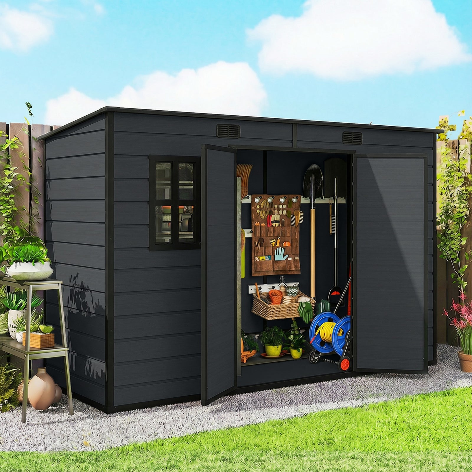 10 x 4 ft Resin Garden Shed, Outdoor Storage Shed with Floor, Windows,