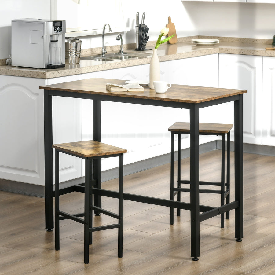 Industrial Bar Stools, Set of 2 Kitchen Breakfast Bar Chairs with Footrest, Counter Height Island Stools for Dining Area, Home Pub, Rustic Brown