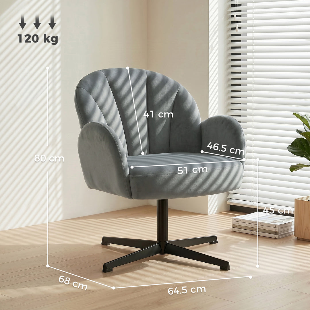 Swivel Accent Chair, Shell-Shaped Armchair with Spring Cushion, Metal 