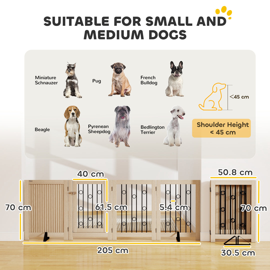 MCL 4 Panel Freestanding Pet Gate, Indoor Dog Barrier with Lockable Door, Support Feet, 360° Flexible Hinges, Oak