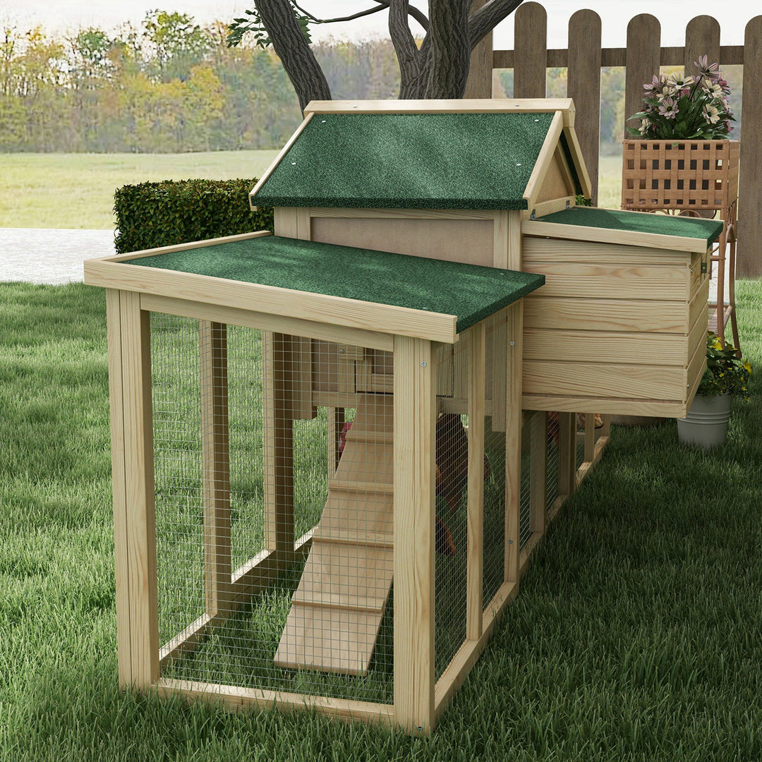 Large Chicken Coop, Wooden Garden Hen House, Poultry Coops Cages with Run, Nesting Box, Natural Wood Finish