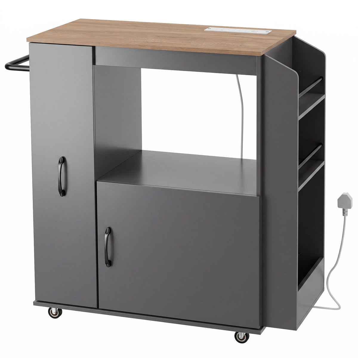 Kitchen Trolley on Wheels, Rolling Kitchen Island Cart with Power - Grey