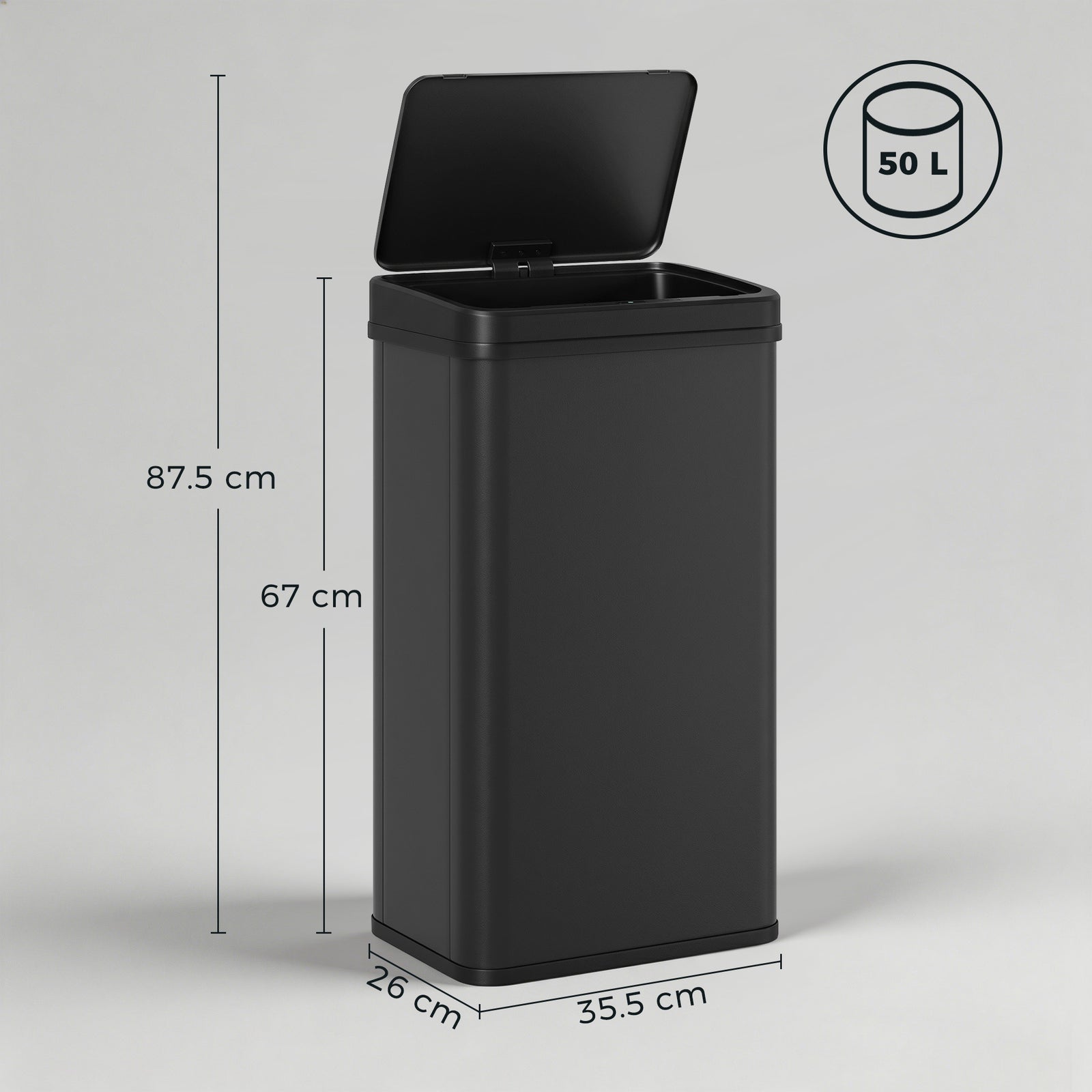 50L Sensor Bin with Soft-Close Lid, Stainless Steel Automatic Touchles