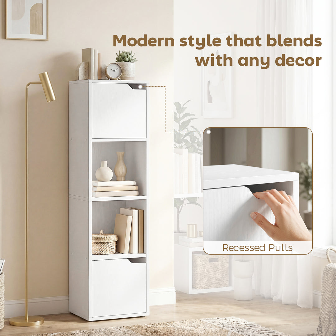 Narrow Bookcase, 4-Tier Bookshelf, Storage Cabinet with doors for Livi