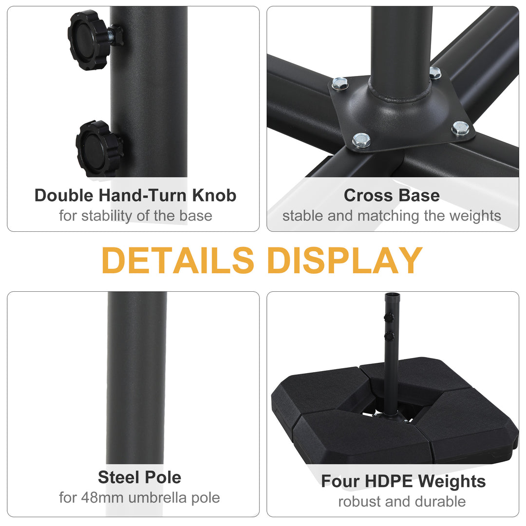 4PCs Fillable Parasol Base Weights with Steel Cross Base Garden Umbrella Stand 60L Water or 72kg Sand Filled Weights Plastic Black