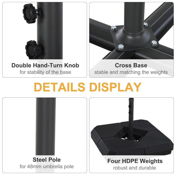4PCs Fillable Parasol Base Weights with Steel Cross Base Garden Umbrella Stand 60L Water or 72kg Sand Filled Weights Plastic Black