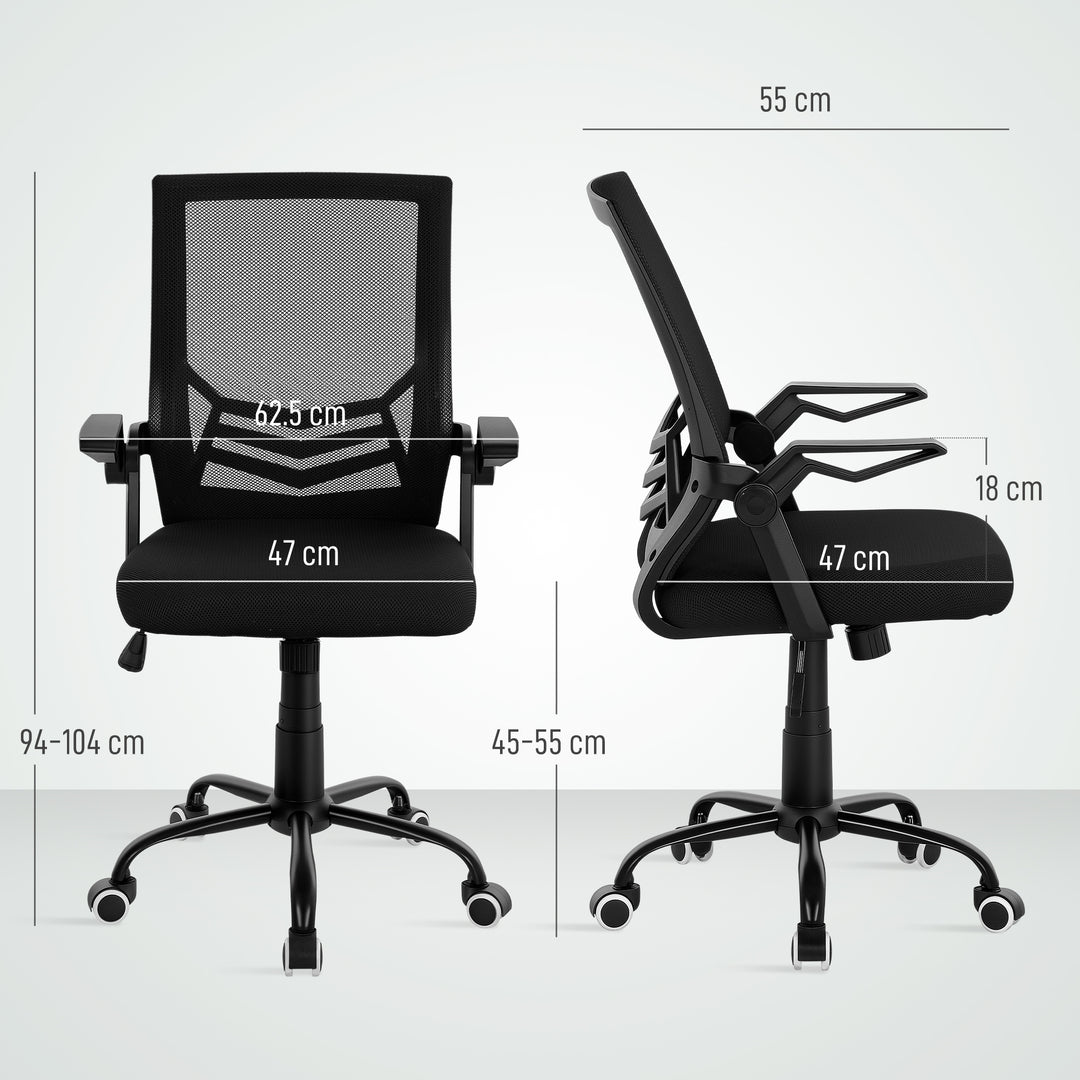 Mesh Office Chair, Computer Desk Chair with Flip-up Armrests, Lumbar Back Support and Swivel Wheels, Black