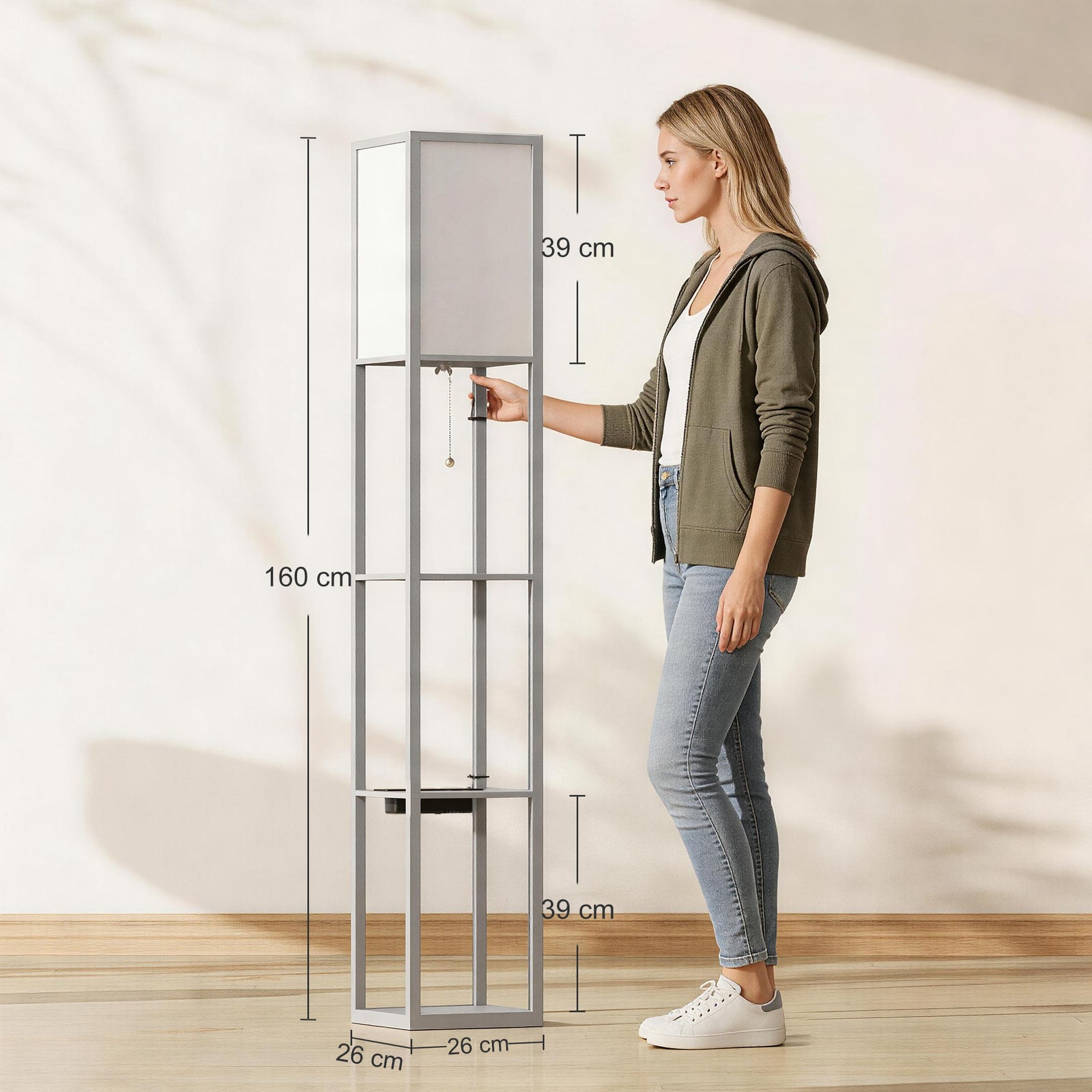 Floor Lamp with Shelves, 3 Layer Column Modern Standing Lamp for Livin