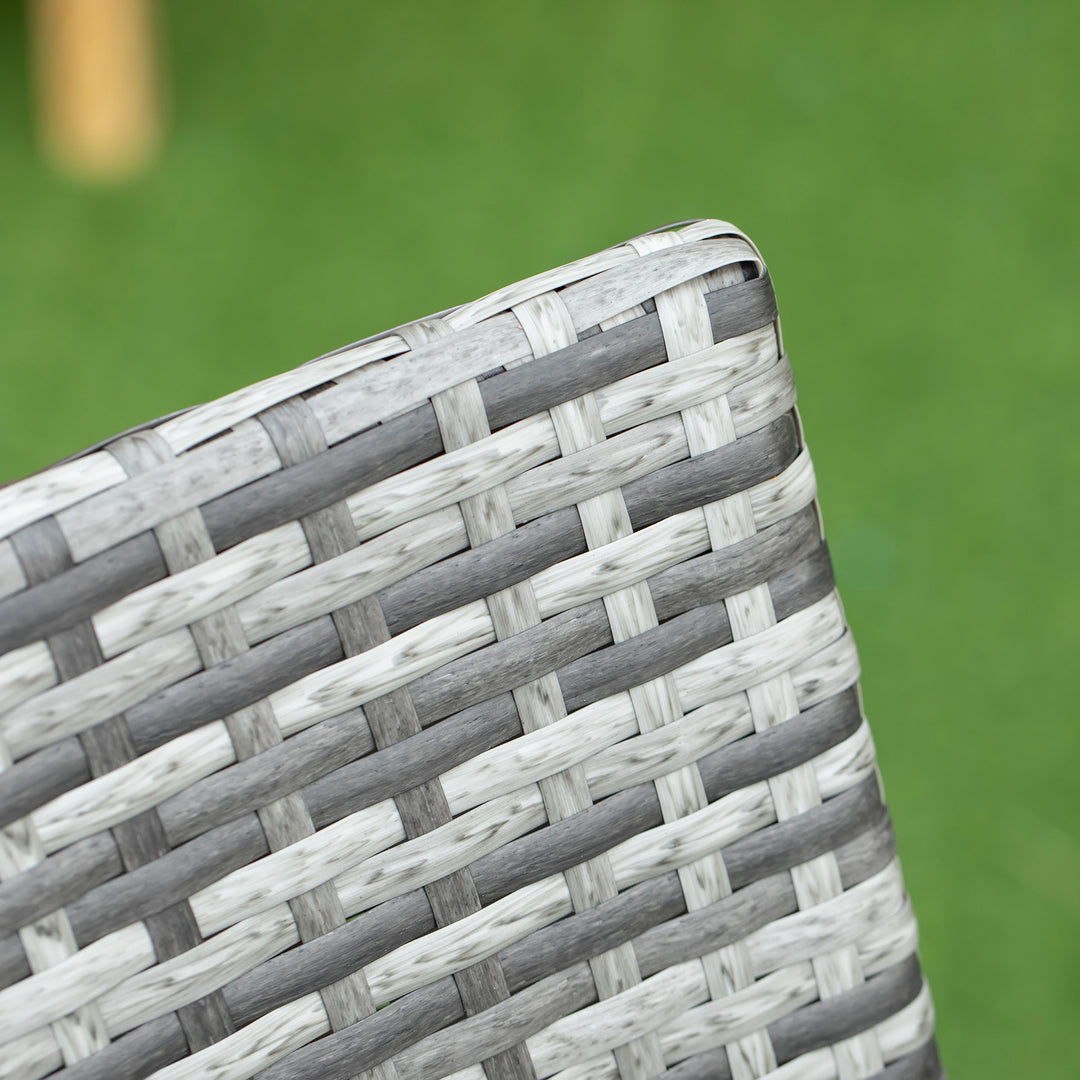 MCL 7-Piece Rattan Garden Furniture Set with Cushions, 6 Seater Garden Table and Chairs, Rattan Dining Set with 6 Armchairs, Rectangular Glass Top Table, Grey