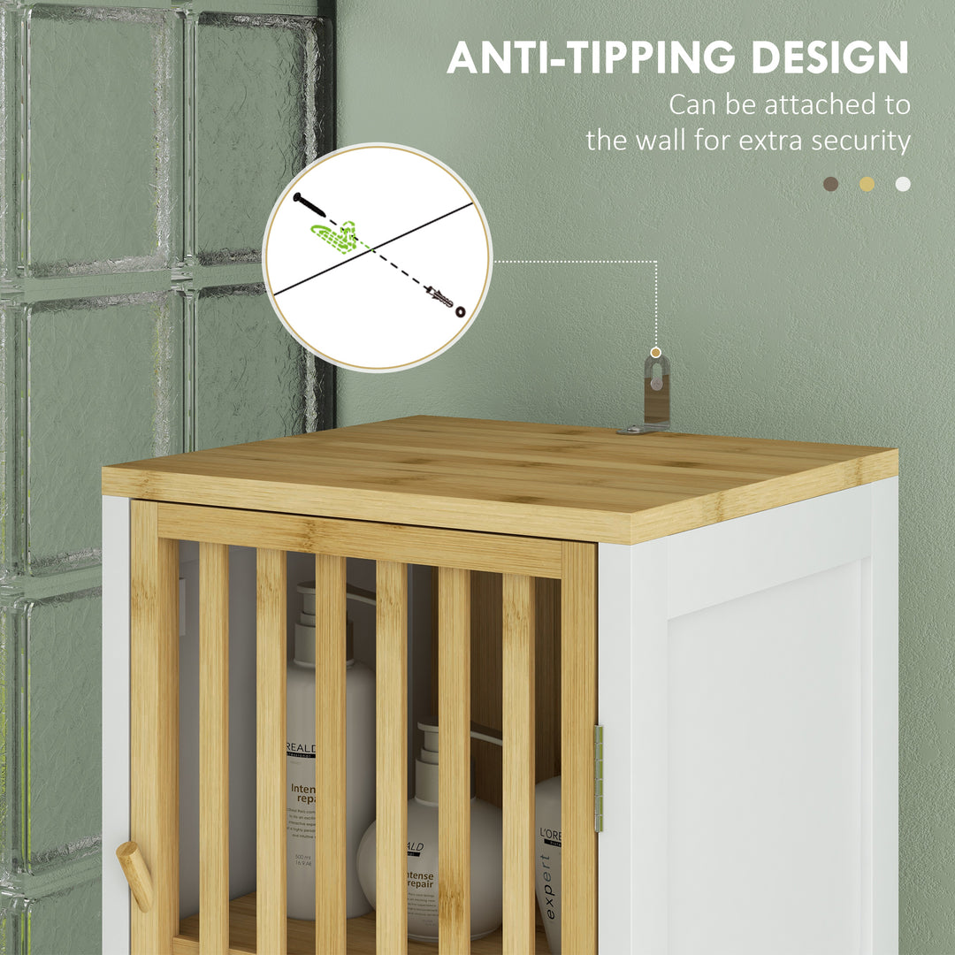 Bamboo-Blend Retro Cut-Out Tall Bathroom Storage Unit