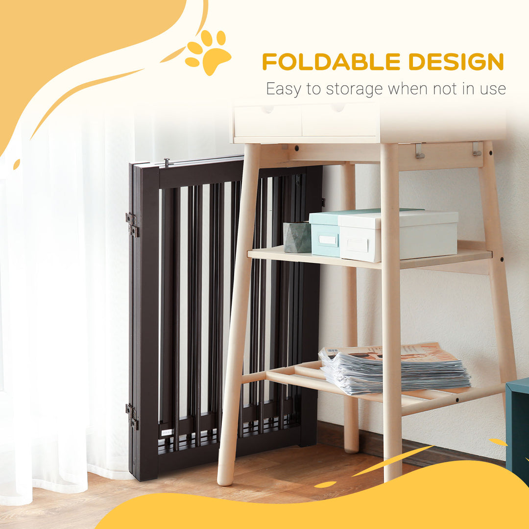 Freestanding Dog Gate, Foldable Pet Fence, Indoor Barrier, Stair Gate with Support Feet, 155 x 76 cm, Brown