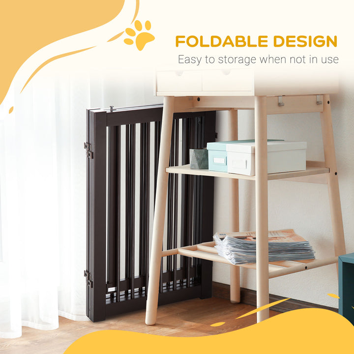 Freestanding Dog Gate, Foldable Pet Fence, Indoor Barrier, Stair Gate with Support Feet, 155 x 76 cm, Brown