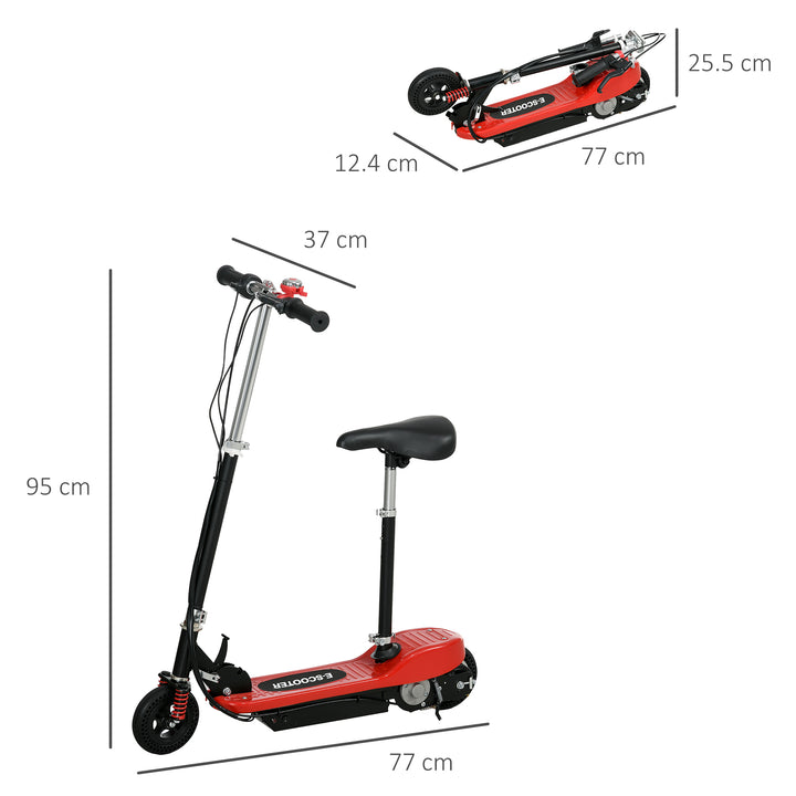 Steel Ride on Powered Scooter, Folding E-Scooter with Warning Bell, 15km/h Maximum Speed, for 6-14 Years Old, Red