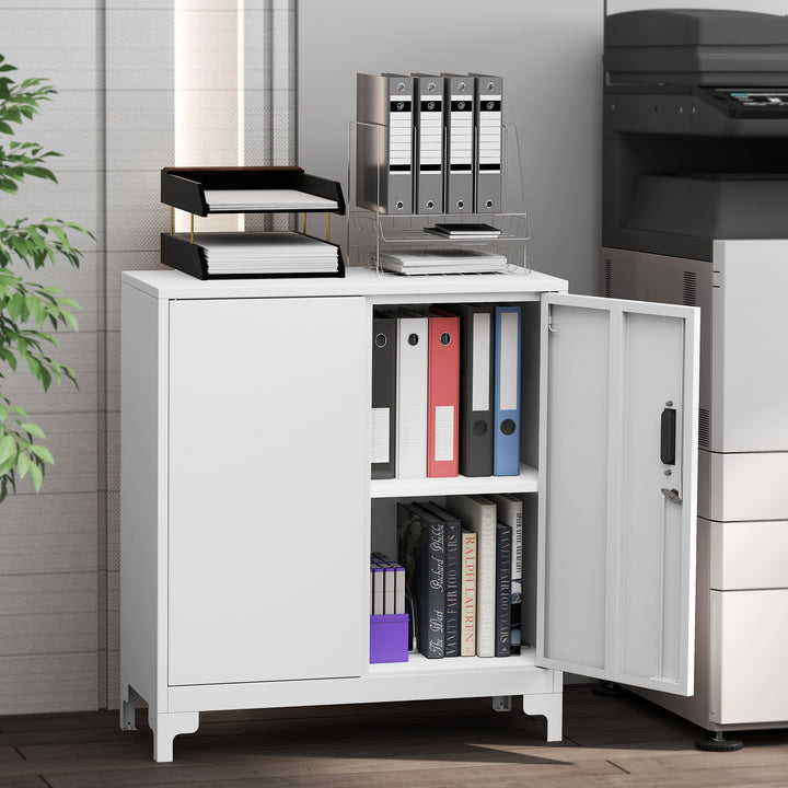 Lockable Metal Filing Cabinet, 2-Tier Storage Cupboard with Double Doo