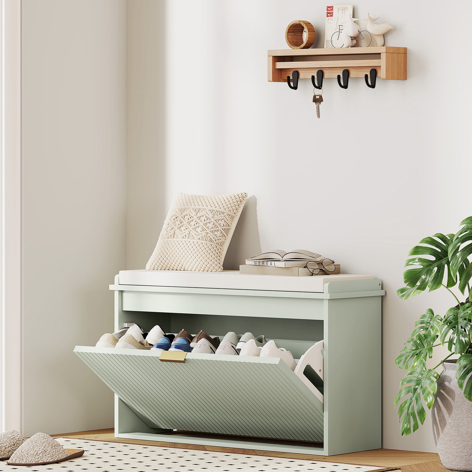 Elegant Eight Shoe Bench, with Top Seat - Green