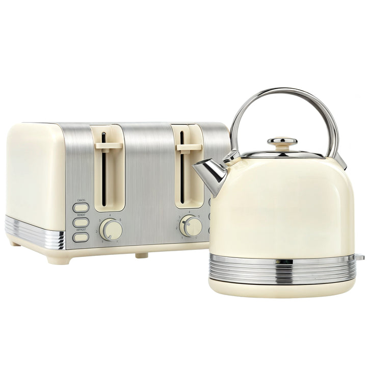 Polished Metal Kettle and Toaster Set - Cream