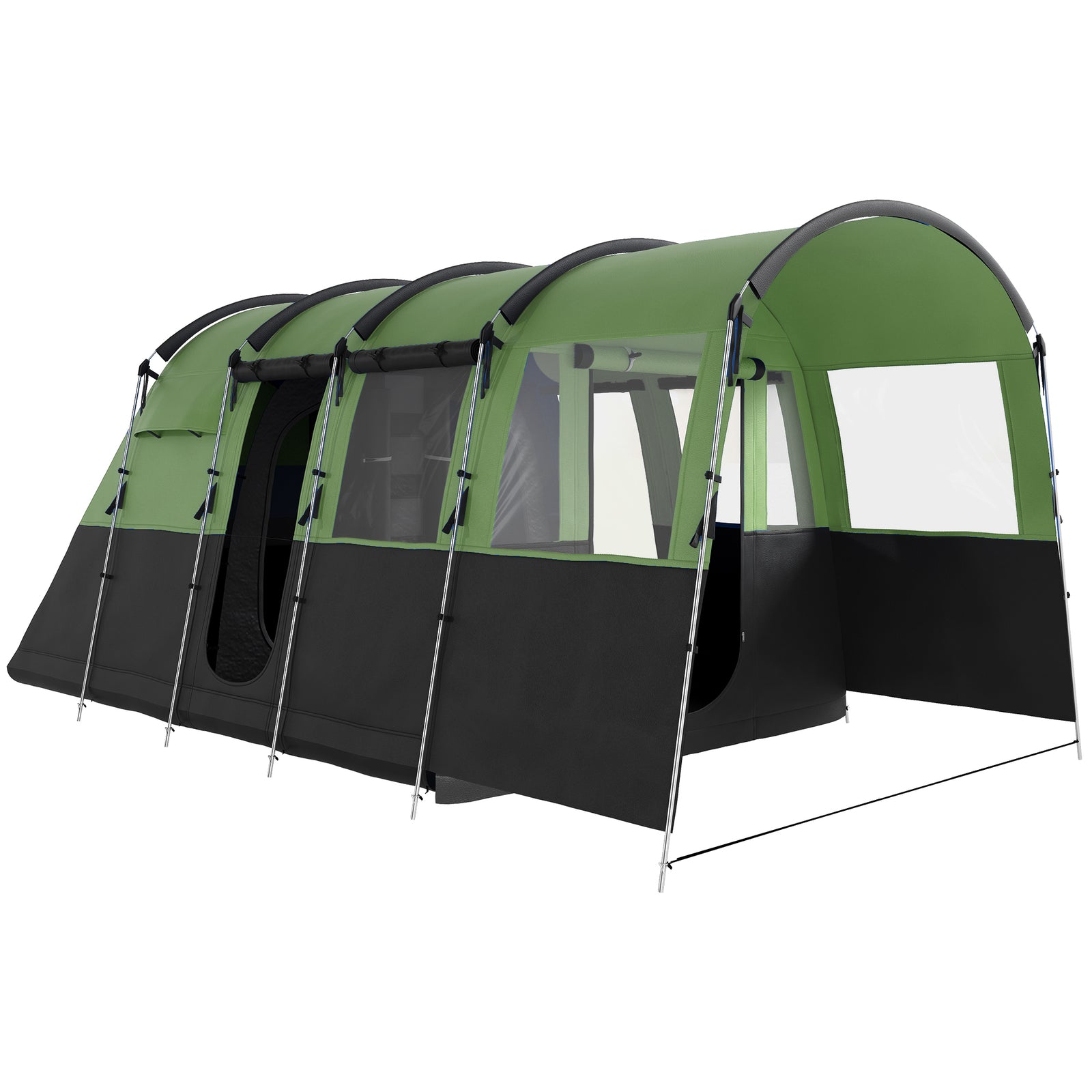 8-Person Camping Tent, Waterproof Family Tent, Tunnel Design, 4 Large Windows, Sleeping Cabins 3000mm Water Column Green