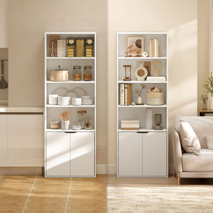 MCL 6-Tier Tall Bookcase, Bookshelf with 4 Open Shelves and Double Door Storage Cabinet, Freestanding Display Rack for Living Room, Bedroom, Home Office, Study, 59 x 29 x 180cm, White