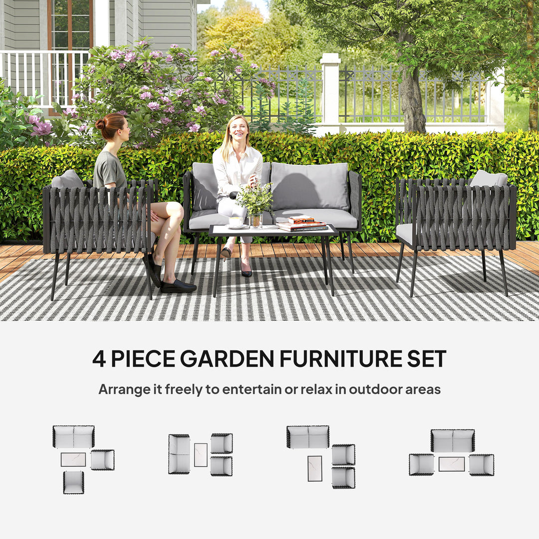 4-Piece Garden Furniture Set with Cushions - Light Grey
