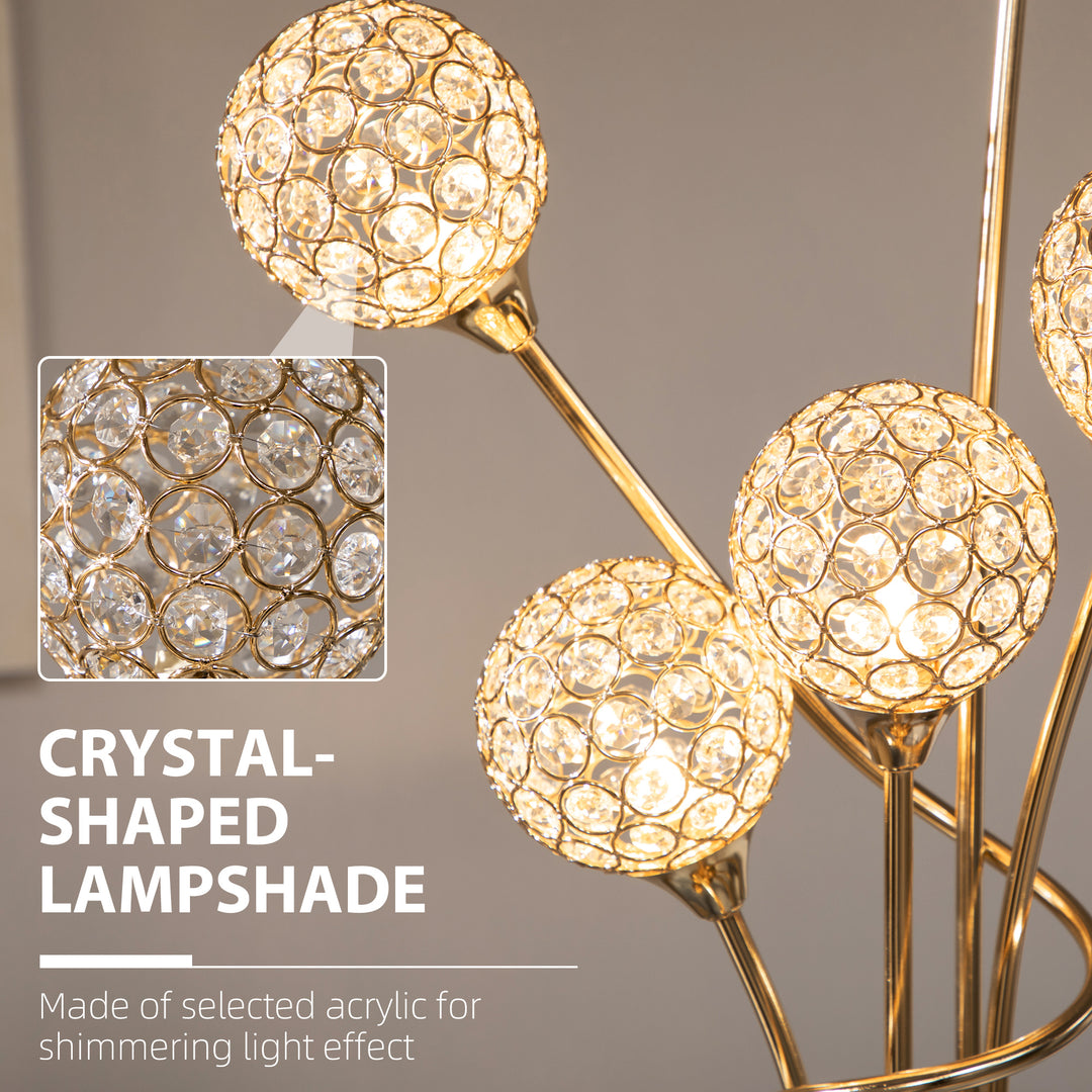 Crystal Floor Lamps for Living Room Bedroom with 5 Light, Modern Upright Standing Lamp, 34x25x156cm, Gold Tone