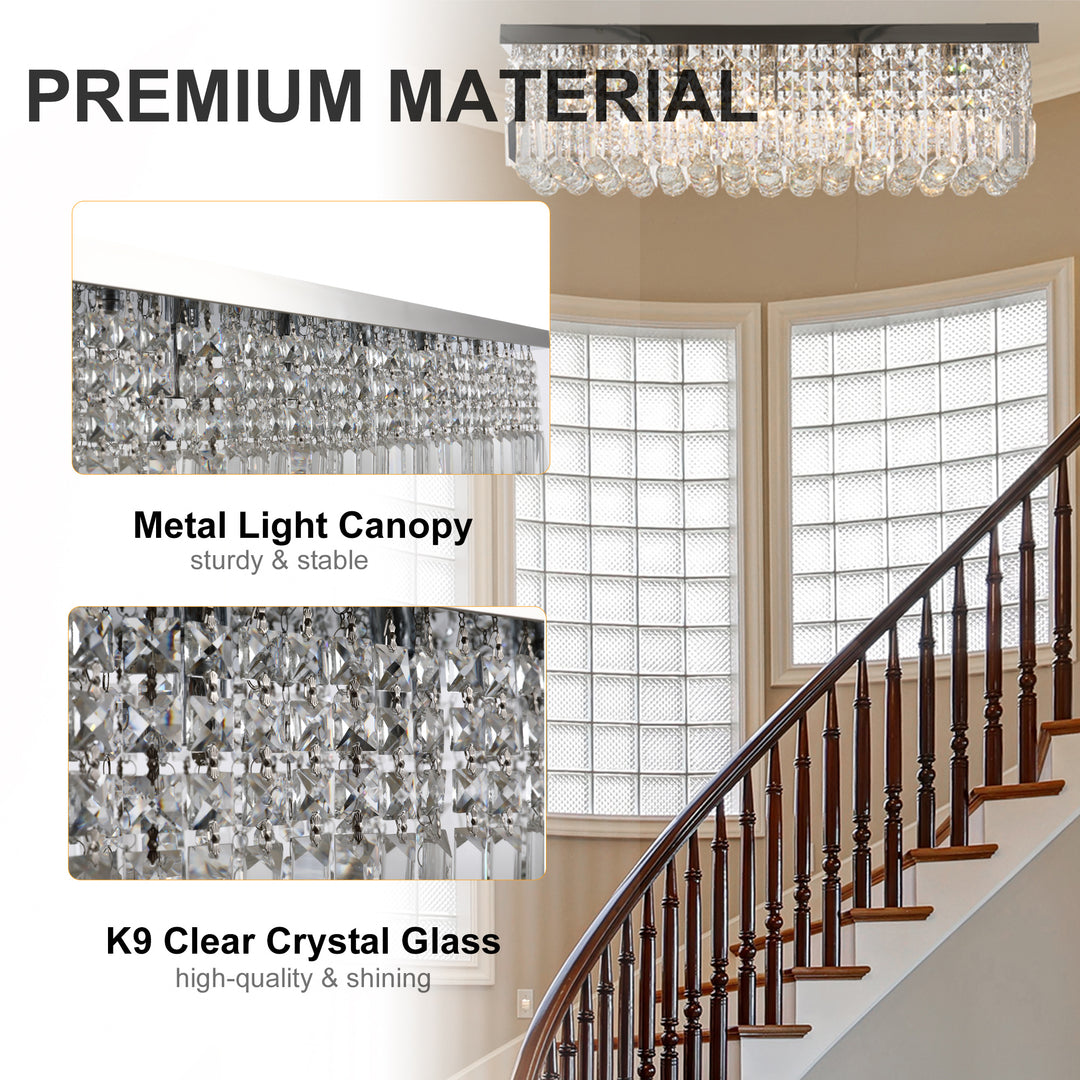 HOMCOM Modern Crystal Ceiling Light Square Crystal Chandelier for Living Room, Dining Room, Hall, E14 Base, Silver, 80 x 25 x 23cm | Aosom UK