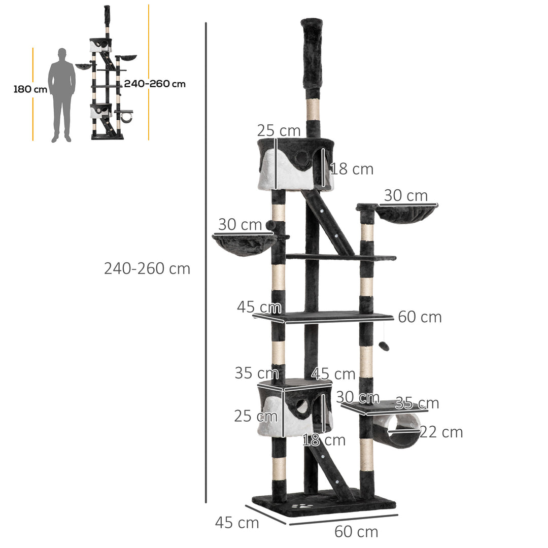 Pawhut Adjustable Cat Tree Condo, Kitten Playhouse with Scratching Posts, Fun House, Grey & White