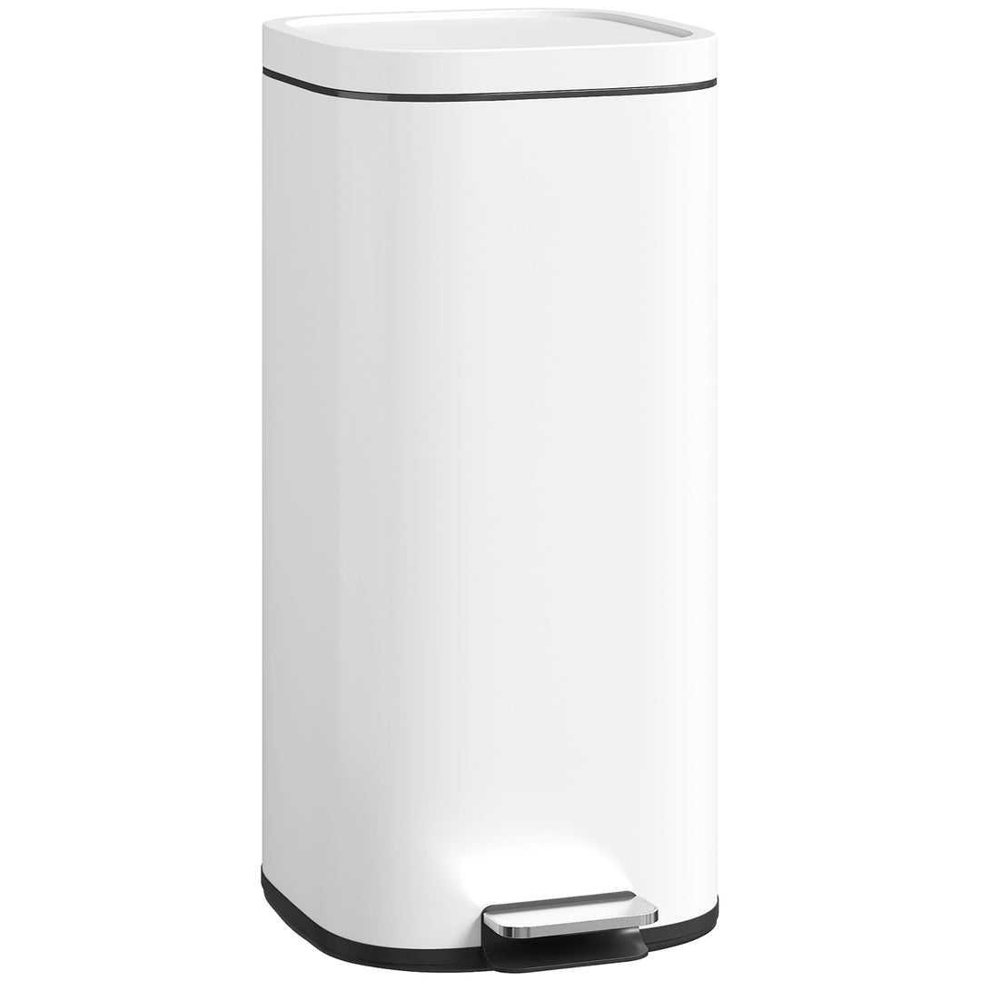 MCL 30L Kitchen Bin, Compact Pedal Bin with Soft-Close and Stay-Open Lid, Removable Bucket for Kitchen, Home, Office, White