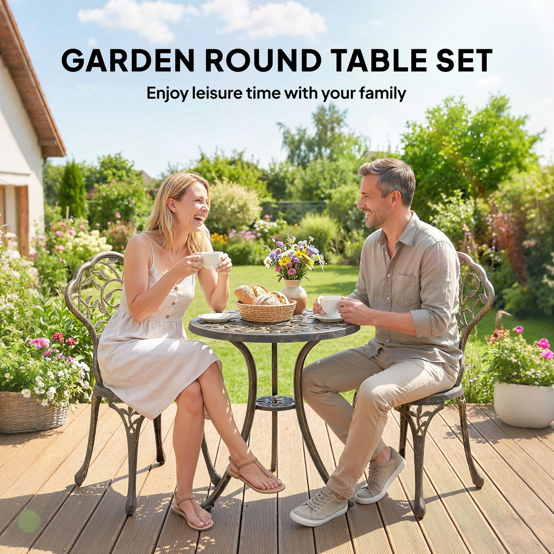 3 Pcs Aluminium Bistro Set Garden Furniture Dining Table Chairs Outdoo