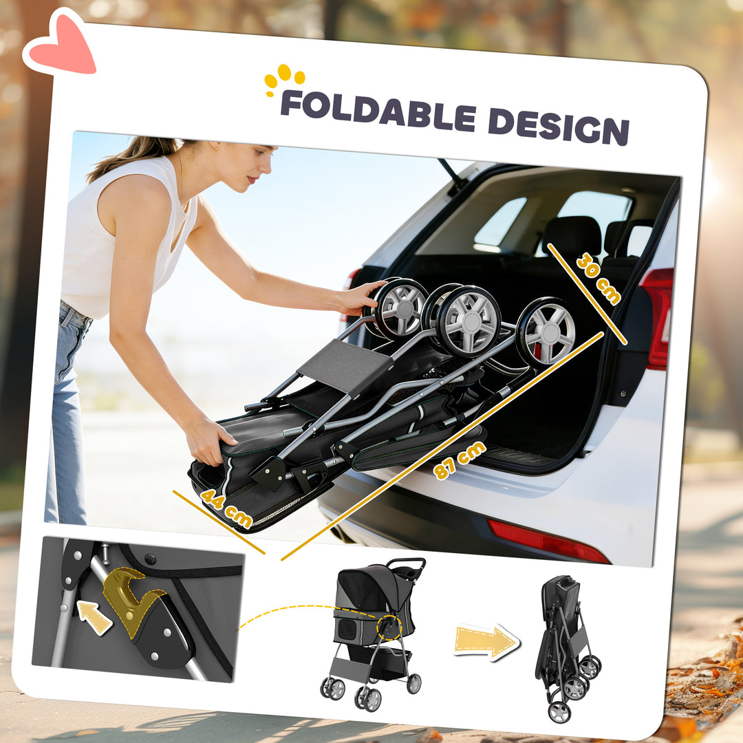 Dog Pram, Pet Stroller with Reflective Strips, Foldable Cat Stroller w