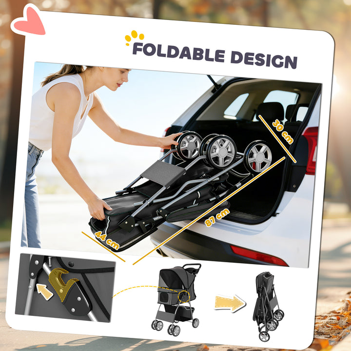 Dog Pram, Pet Stroller with Reflective Strips, Foldable Cat Stroller w