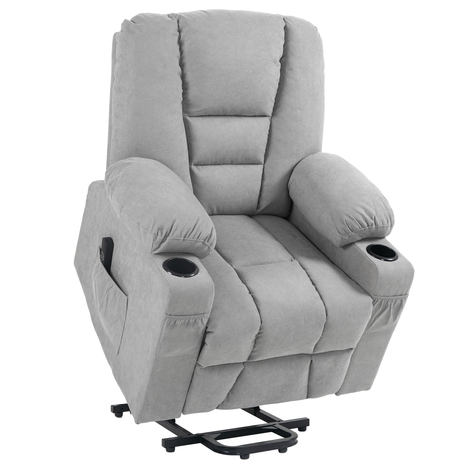 Oversized Riser and Recliner Chairs for the Elderly, Fabric Upholstered Lift Chair for Living Room with Remote Control, Side Pockets, Cup Holder, Light Grey