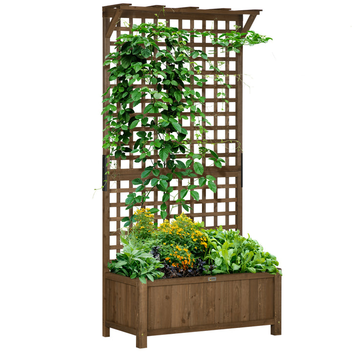 Outsunny Wood Planter with Trellis for Vine Climbing, Raised Garden Bed, Privacy Screen for Backyard, Patio, Deck, Coffee | Aosom UK