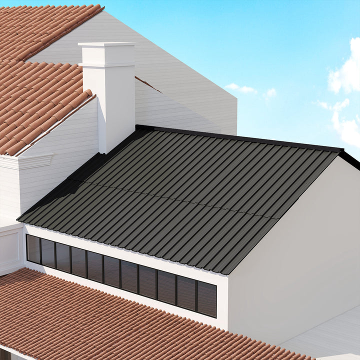 Set of 12 Corrugated Steel Roof Sheet Panels - Black