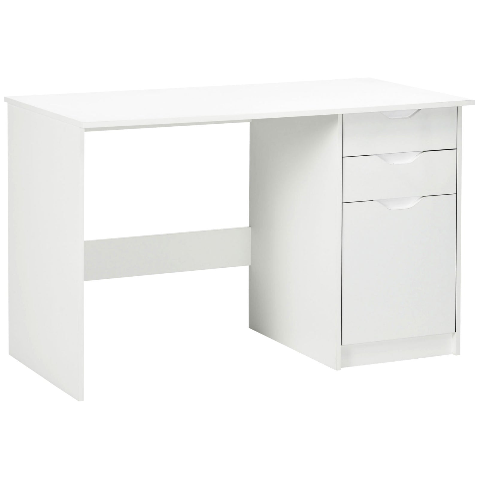 Computer Desk with Drawers, High Gloss Home Office Desk with Storage Cabinet, Study Workstation, 120 x 60cm, White